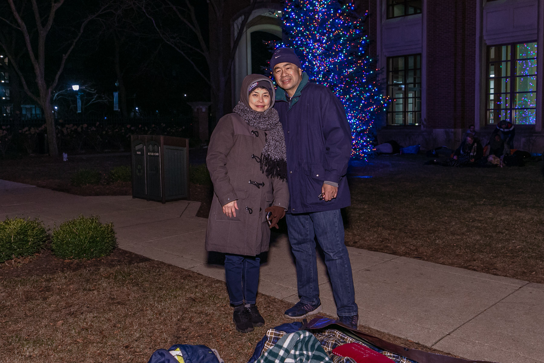 Dr. and Mrs. Esteban pose for a photo before hunkering down in St. Vincent’s Circle for the night. (DePaul University/Randall Spriggs)